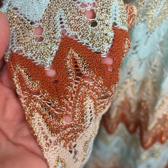 Pho Firenze Knit Chevron Print Flared Sleeve Metallic Boho Top Size Small - Picture 6 of 8